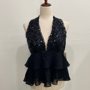 Scala Halter Top Sequin Women's Medium Black